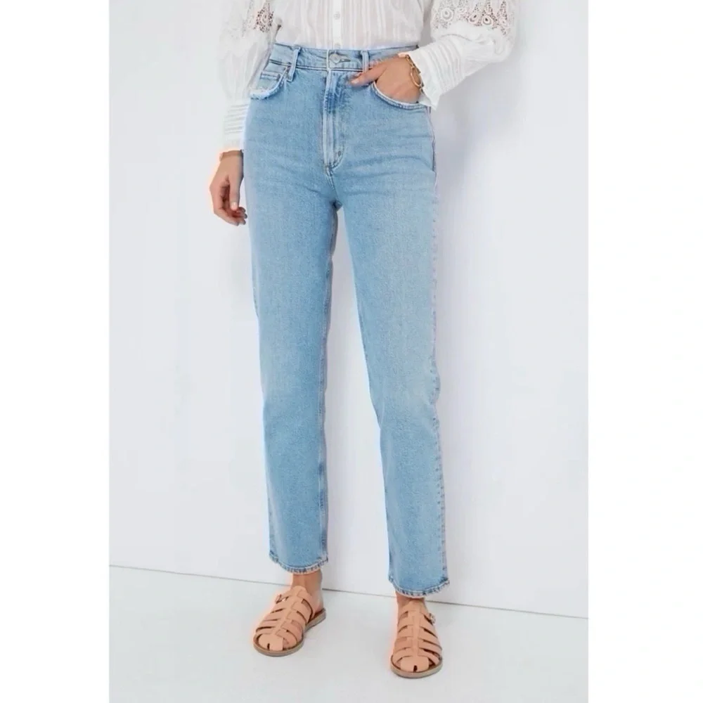 NEW Agolde Lyle Rift Jeans Blue Straight Designer High Rise